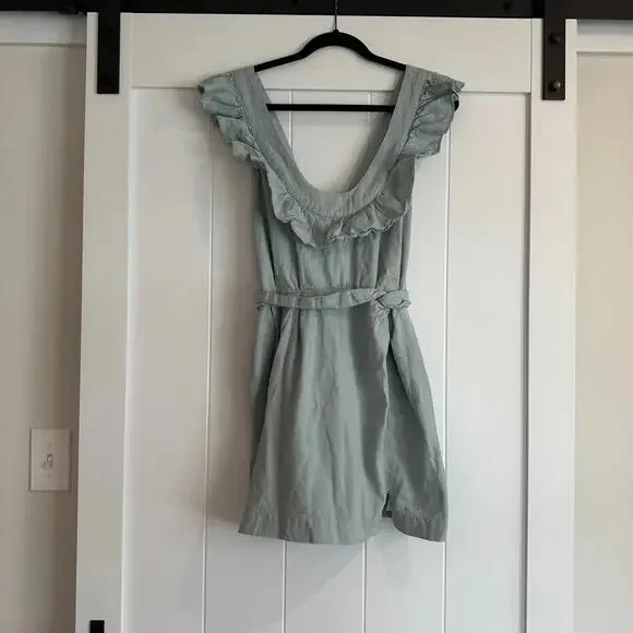 FREE PEOPLE Seafoam Green Lara Ruffle Bib Mini Dress Size Medium - Picture 3 of 9